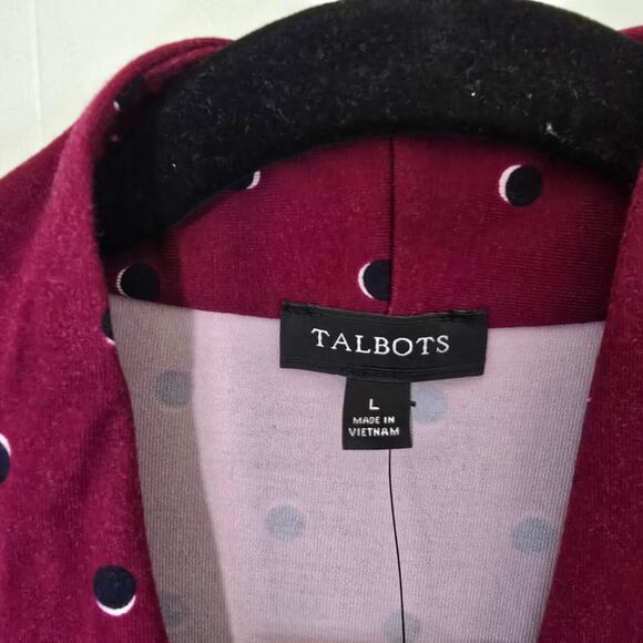 Talbots Knit Top VNeck Dot Print Burgundy 3/4 Sleeve Stretch NWT Size Large - Picture 3 of 10